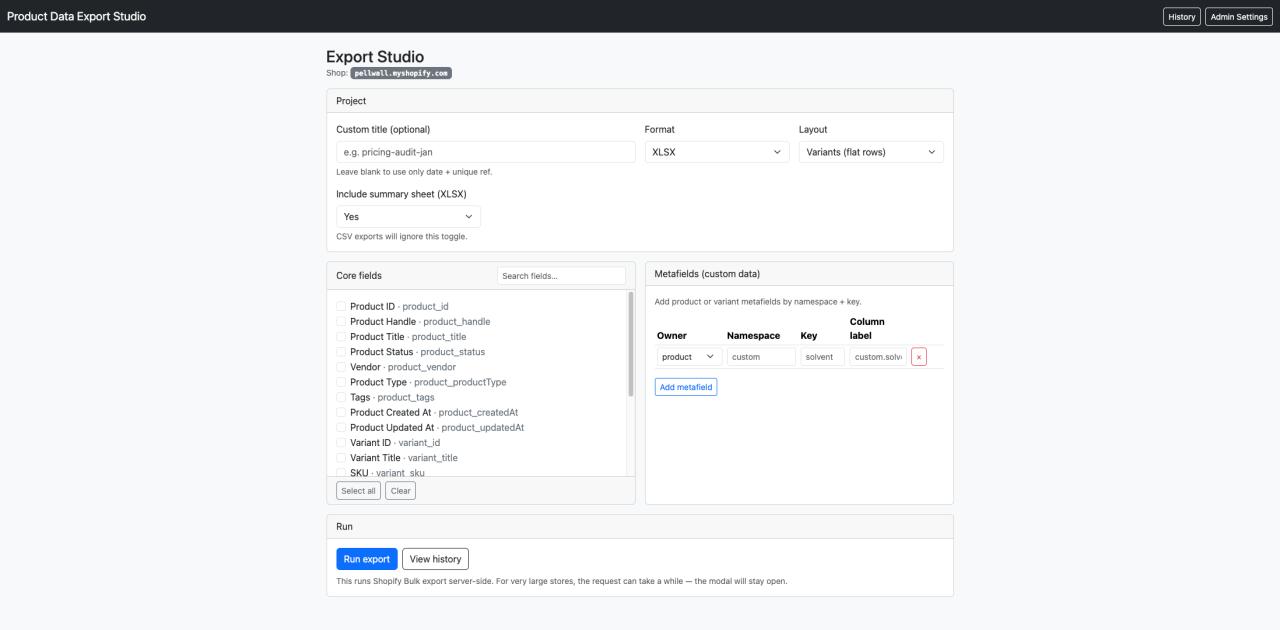 Shopify - Product Data Export Studio